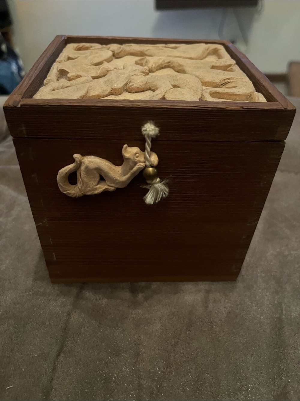 Carved Wood Trinket Box with Sculpted Lid